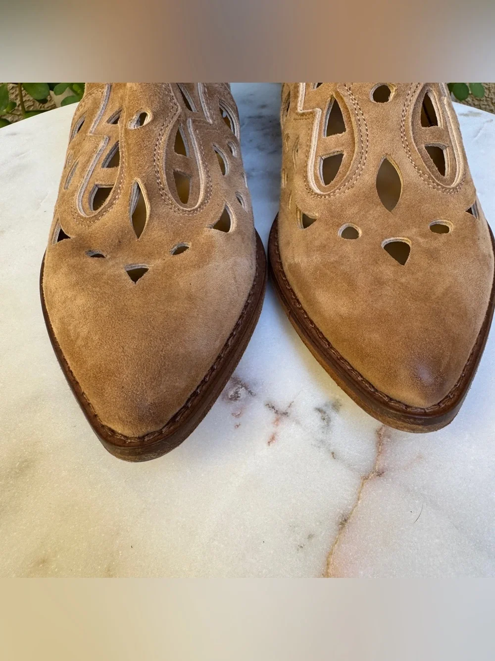 Mimmù Laser Cut Suede Leather Ankle Boots